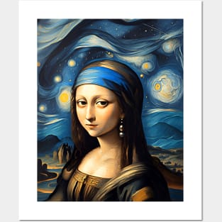 Mona Lisa with a Pearl Earring under The Starry Night Posters and Art